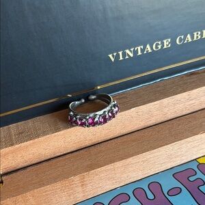 Elegant Silver and Hot Pink/purplish Gemstone adjustable Ring (approx size 5)